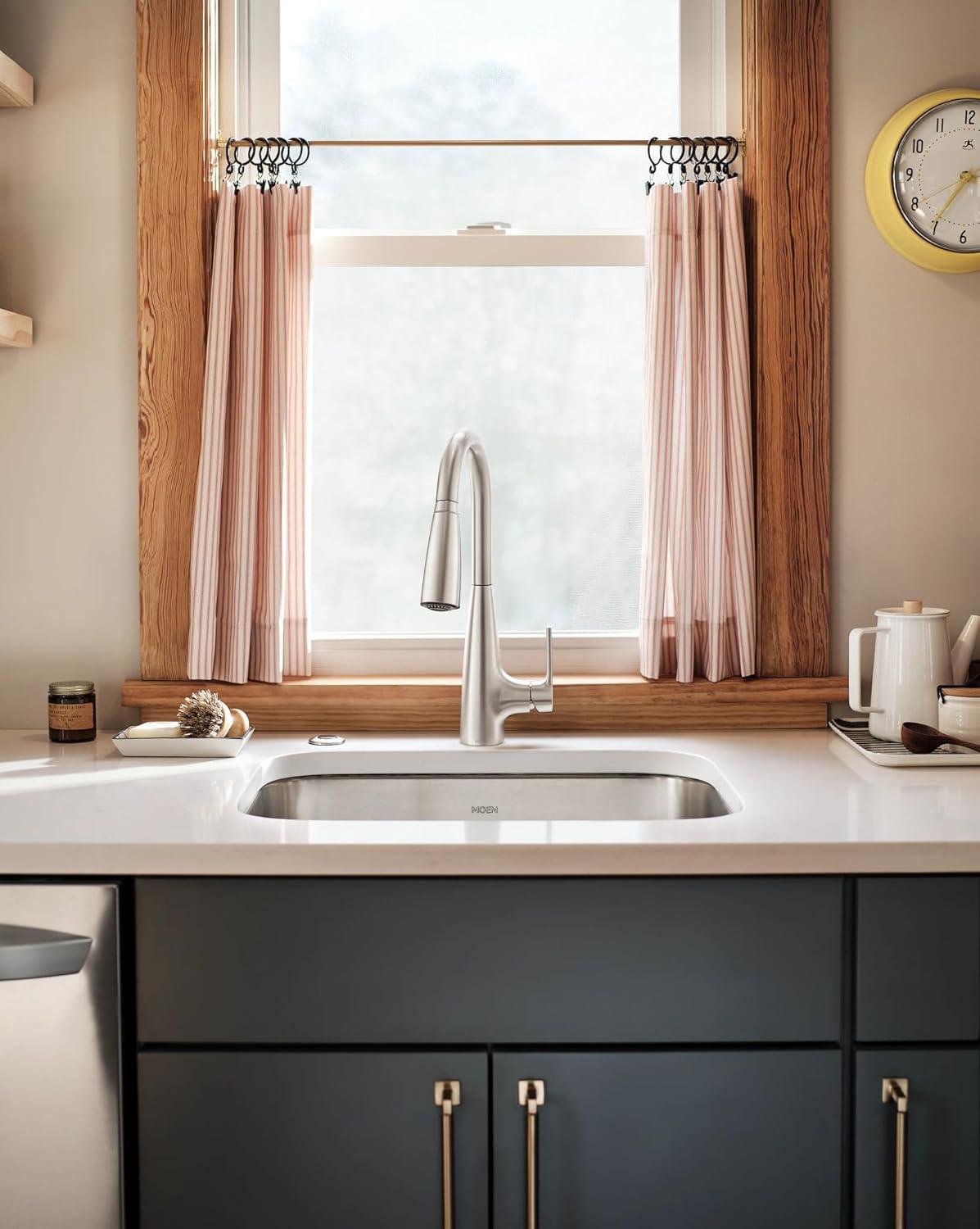 image:imageMoen Haelyn Spot Resist Stainless SingleHandle PullDown Sprayer Kitchen Faucet with an LED Light ColorCue Temperature Indicator and Soap Dispenser 87627EISRSSpot Resist Stainless
