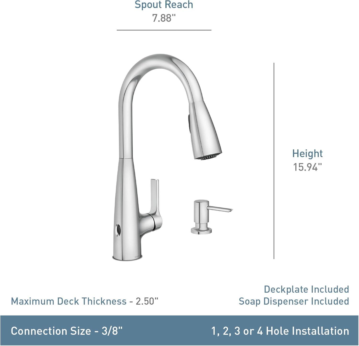 image:imageMoen Haelyn Spot Resist Stainless SingleHandle PullDown Sprayer Kitchen Faucet with an LED Light ColorCue Temperature Indicator and Soap Dispenser 87627EISRSChrome