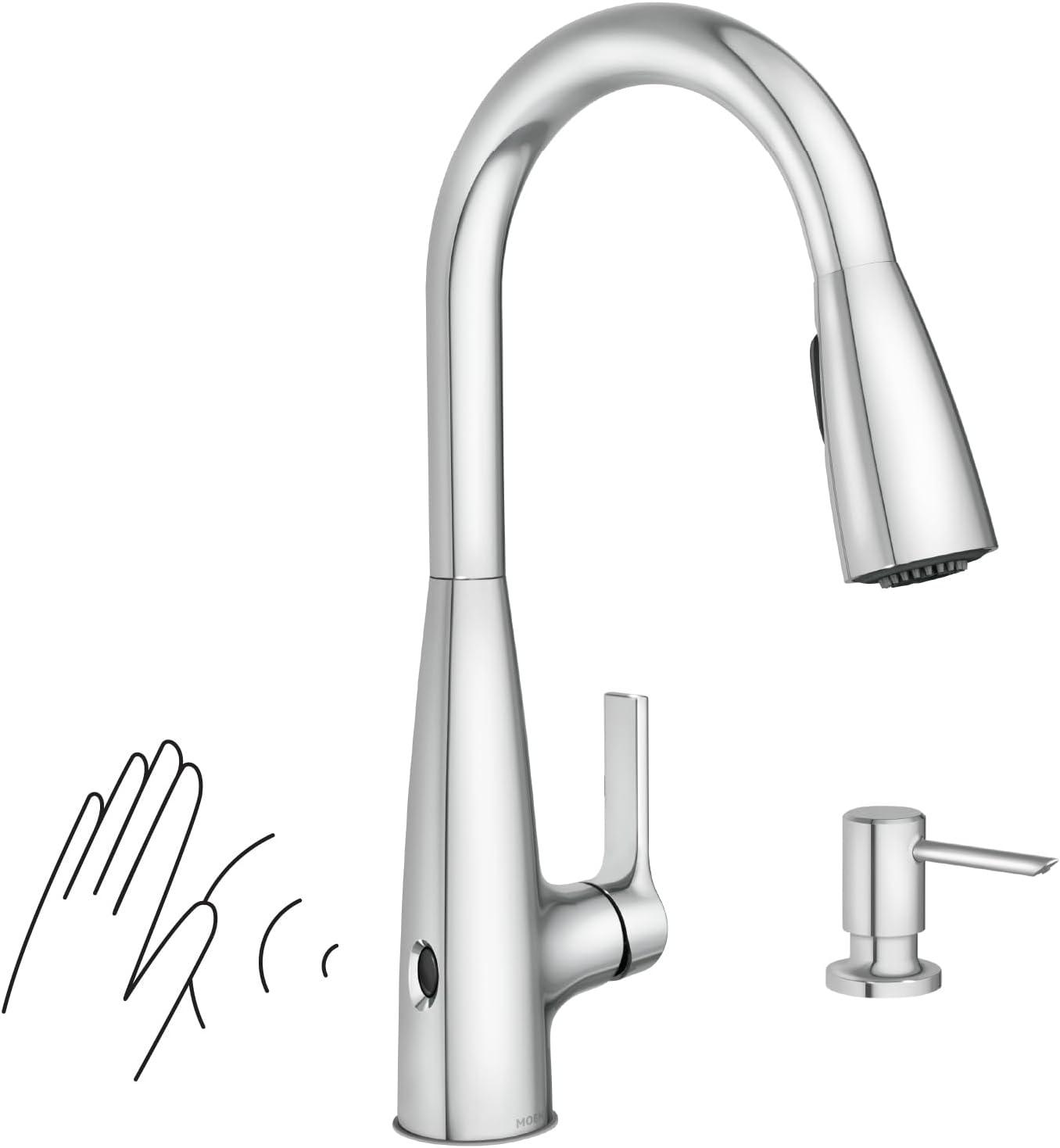 image:imageMoen Haelyn Spot Resist Stainless SingleHandle PullDown Sprayer Kitchen Faucet with an LED Light ColorCue Temperature Indicator and Soap Dispenser 87627EISRSChrome