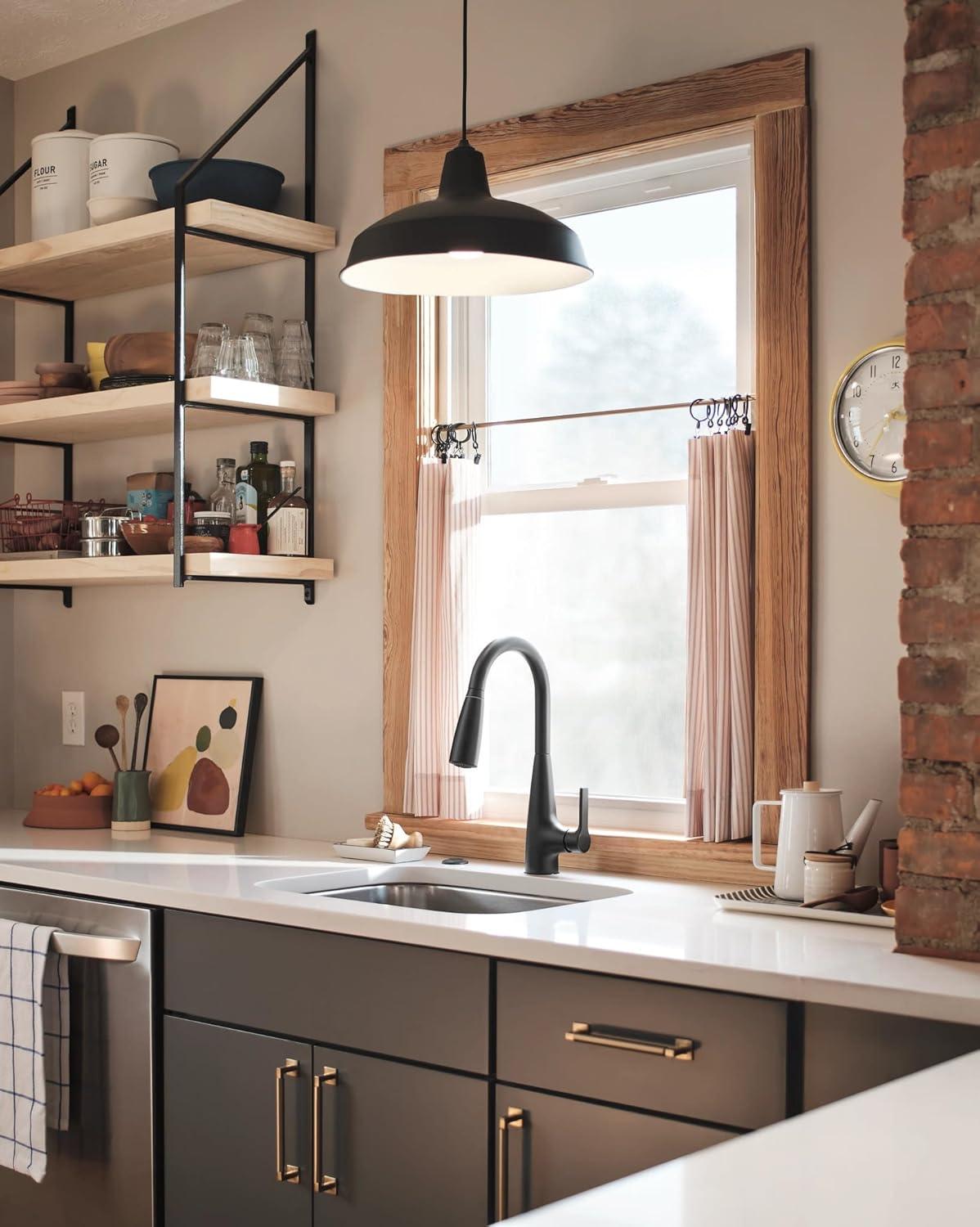 image:imageMoen Haelyn Spot Resist Stainless SingleHandle PullDown Sprayer Kitchen Faucet with an LED Light ColorCue Temperature Indicator and Soap Dispenser 87627EISRSMatte Black