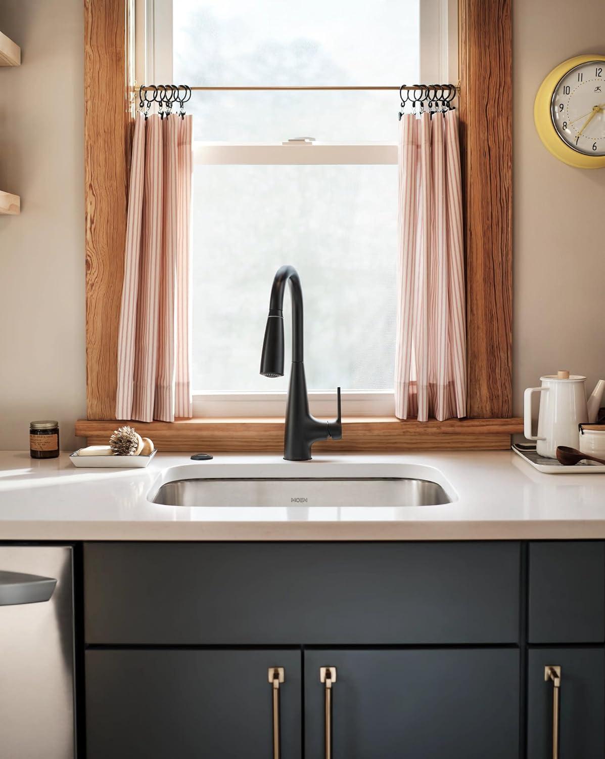 image:imageMoen Haelyn Spot Resist Stainless SingleHandle PullDown Sprayer Kitchen Faucet with an LED Light ColorCue Temperature Indicator and Soap Dispenser 87627EISRSMatte Black