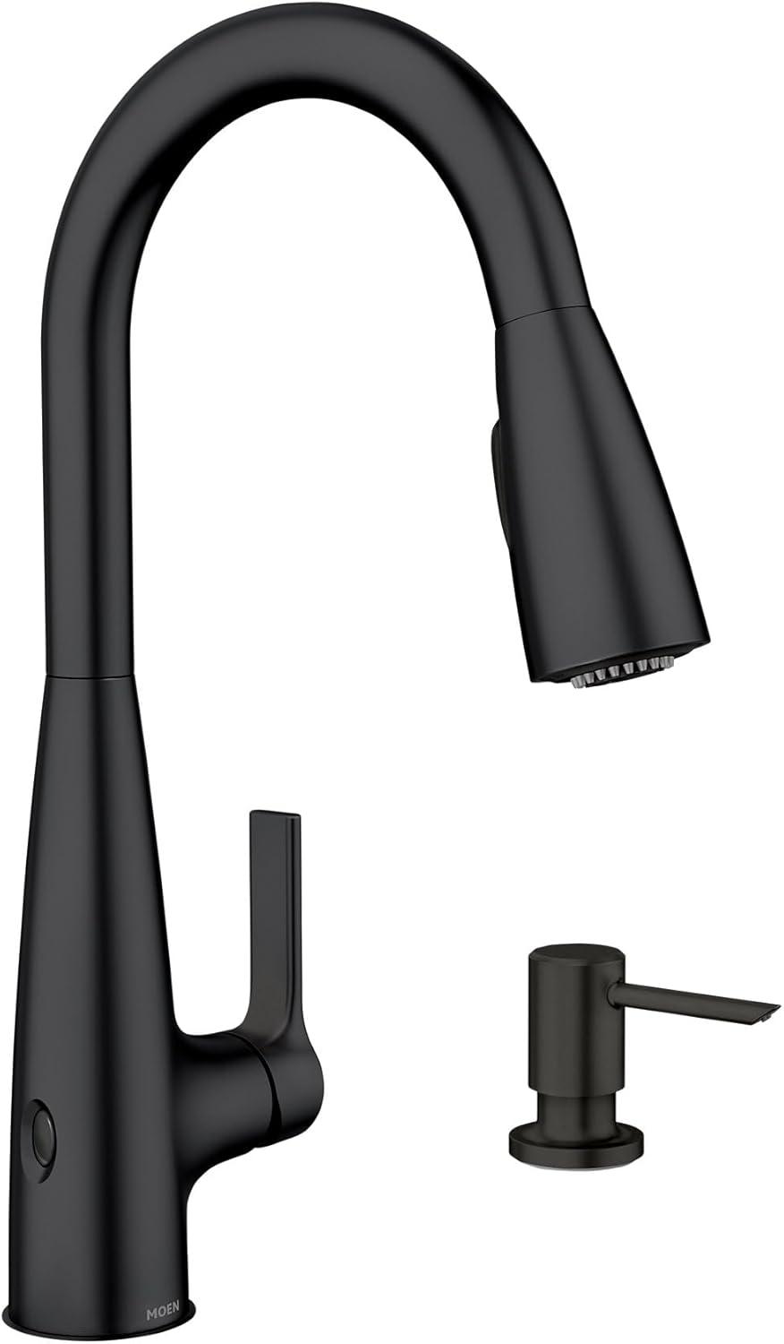 image:imageMoen Haelyn Spot Resist Stainless SingleHandle PullDown Sprayer Kitchen Faucet with an LED Light ColorCue Temperature Indicator and Soap Dispenser 87627EISRSMatte Black