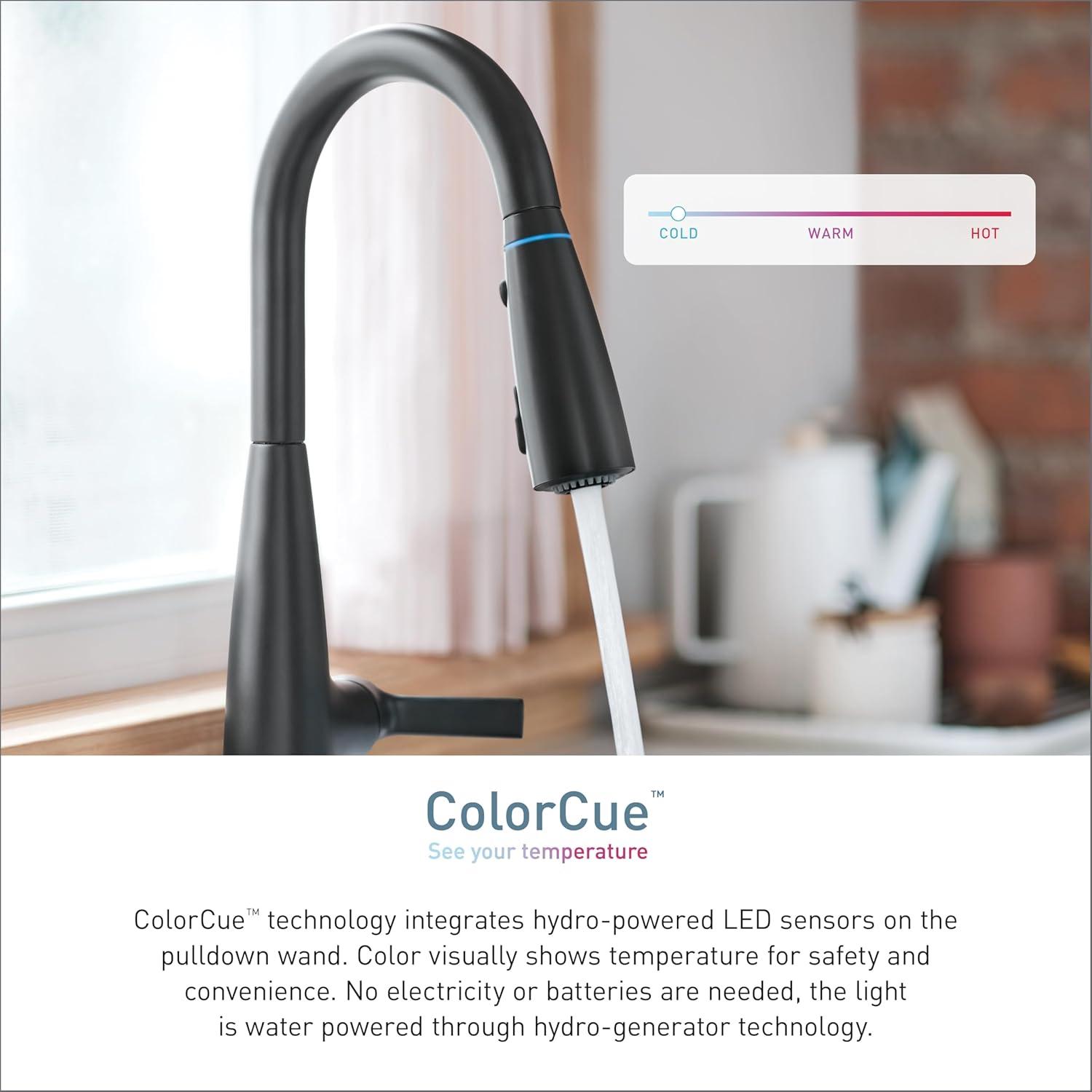 image:imageMoen Haelyn Spot Resist Stainless SingleHandle PullDown Sprayer Kitchen Faucet with an LED Light ColorCue Temperature Indicator and Soap Dispenser 87627EISRSSpot Resist Stainless