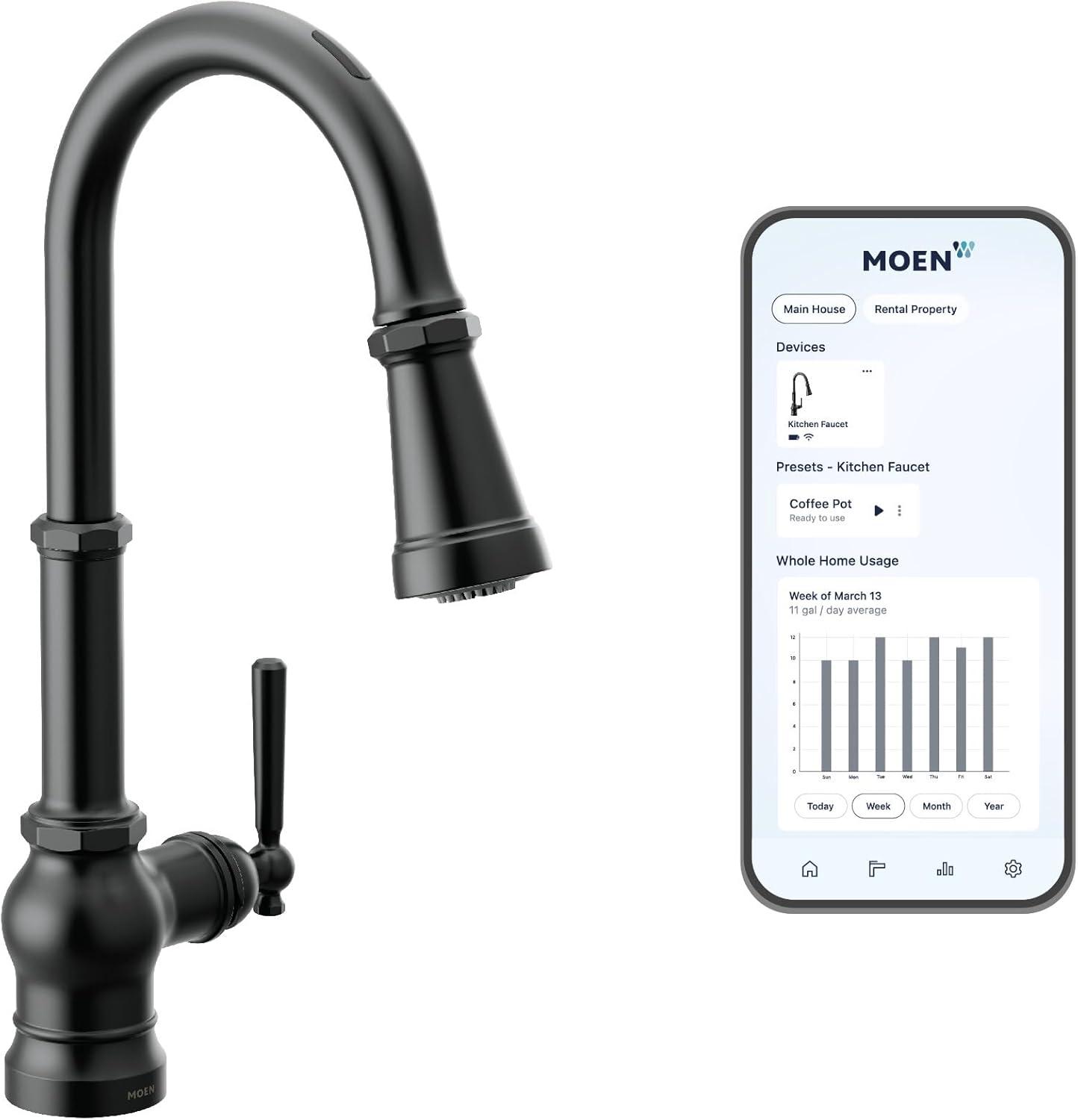 image:imageMoen Paterson Matte Black Water Filtration OneHandle High Arc Pulldown Kitchen Faucet Water Filter for Sink Faucet Sold Separately FS72003BLMatte Black