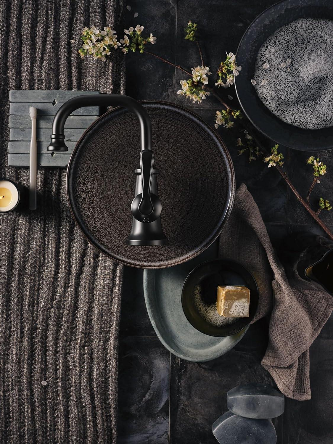 image:imageMoen S44101BL Colinet OneHandle Single Hole Traditional Bathroom Sink Faucet Matte Black
