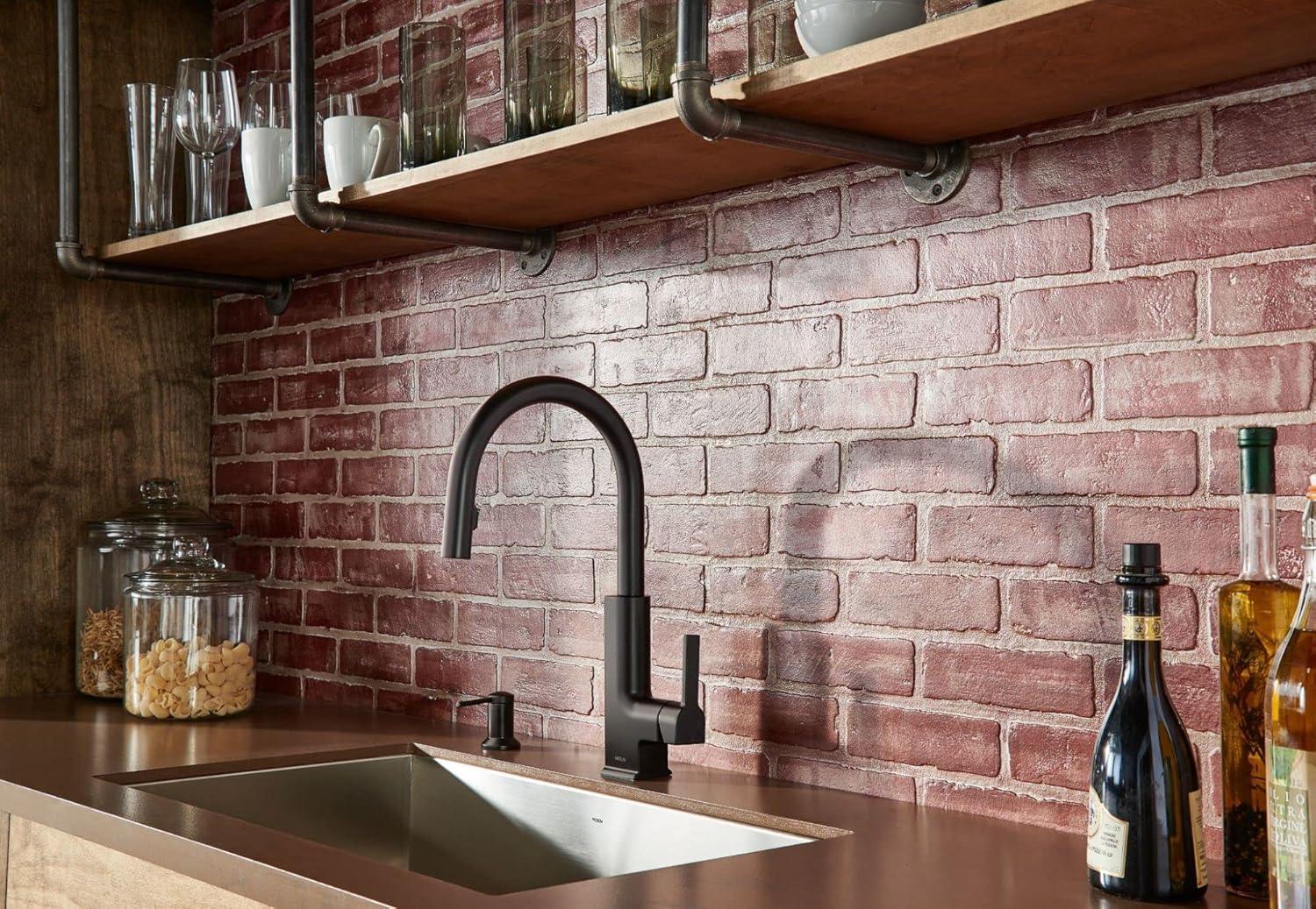 image:imageMoen S72308BL STO OneHandle High Arc Pulldown Kitchen Faucet with Power Clean Matte Black
