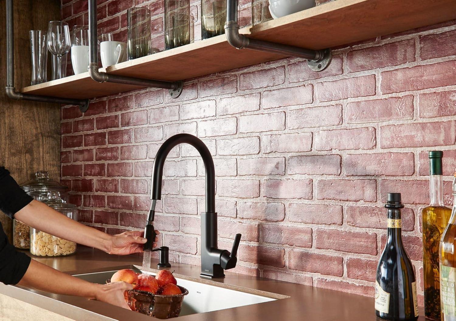 image:imageMoen S72308BL STO OneHandle High Arc Pulldown Kitchen Faucet with Power Clean Matte Black
