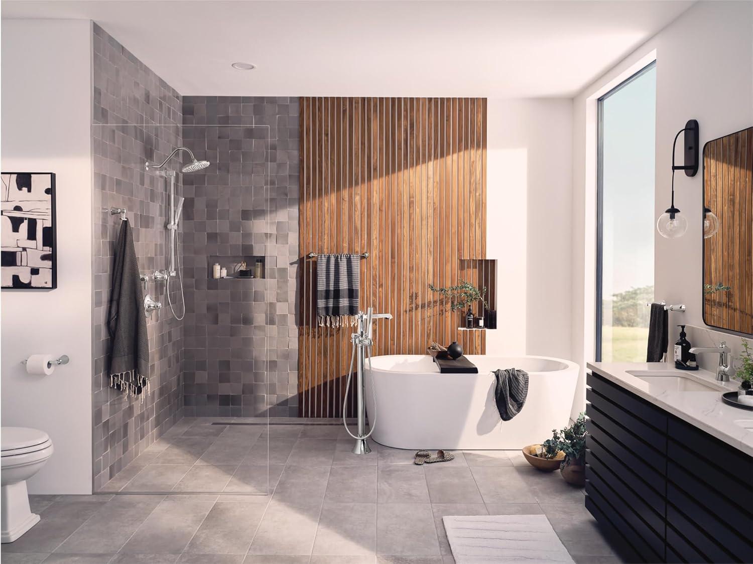 image:imageMoen S931 Flara OneHandle Freestanding Floor Mount Tub Filler with Handshower ChromePolished Nickel