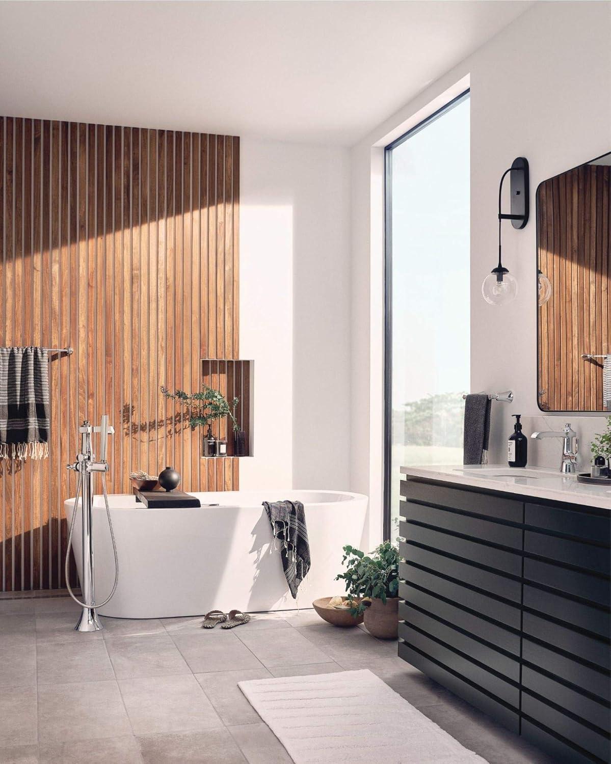 image:imageMoen S931 Flara OneHandle Freestanding Floor Mount Tub Filler with Handshower ChromePolished Nickel