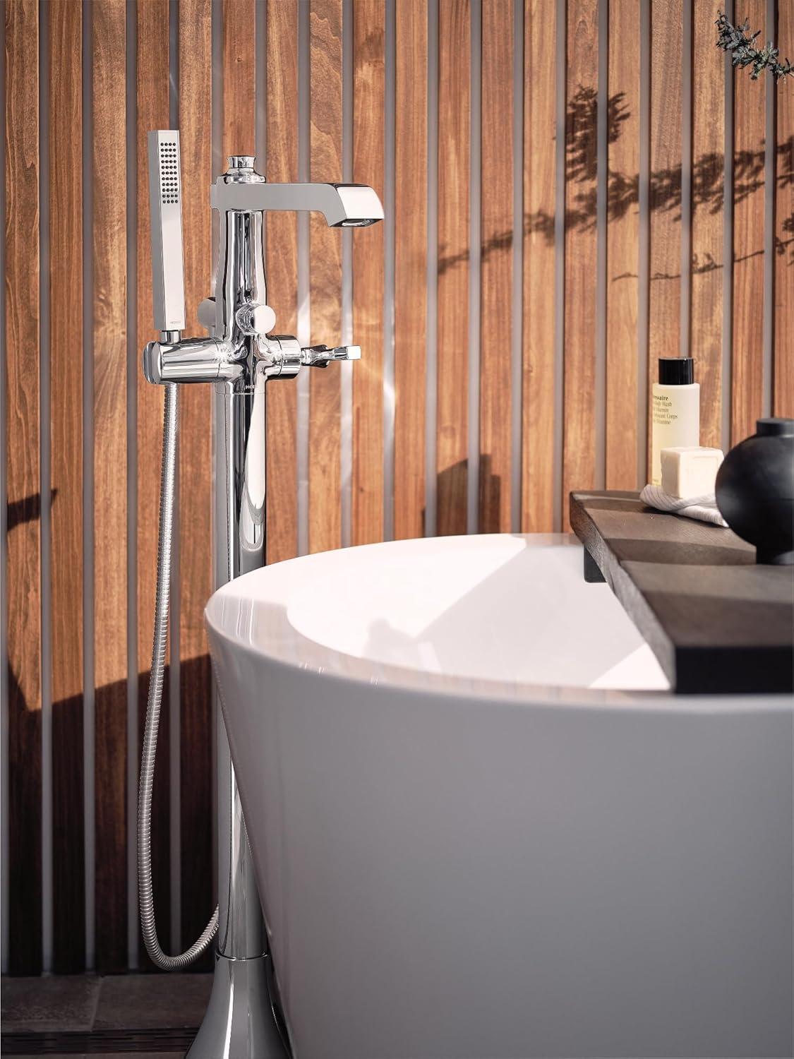 image:imageMoen S931 Flara OneHandle Freestanding Floor Mount Tub Filler with Handshower ChromePolished Nickel