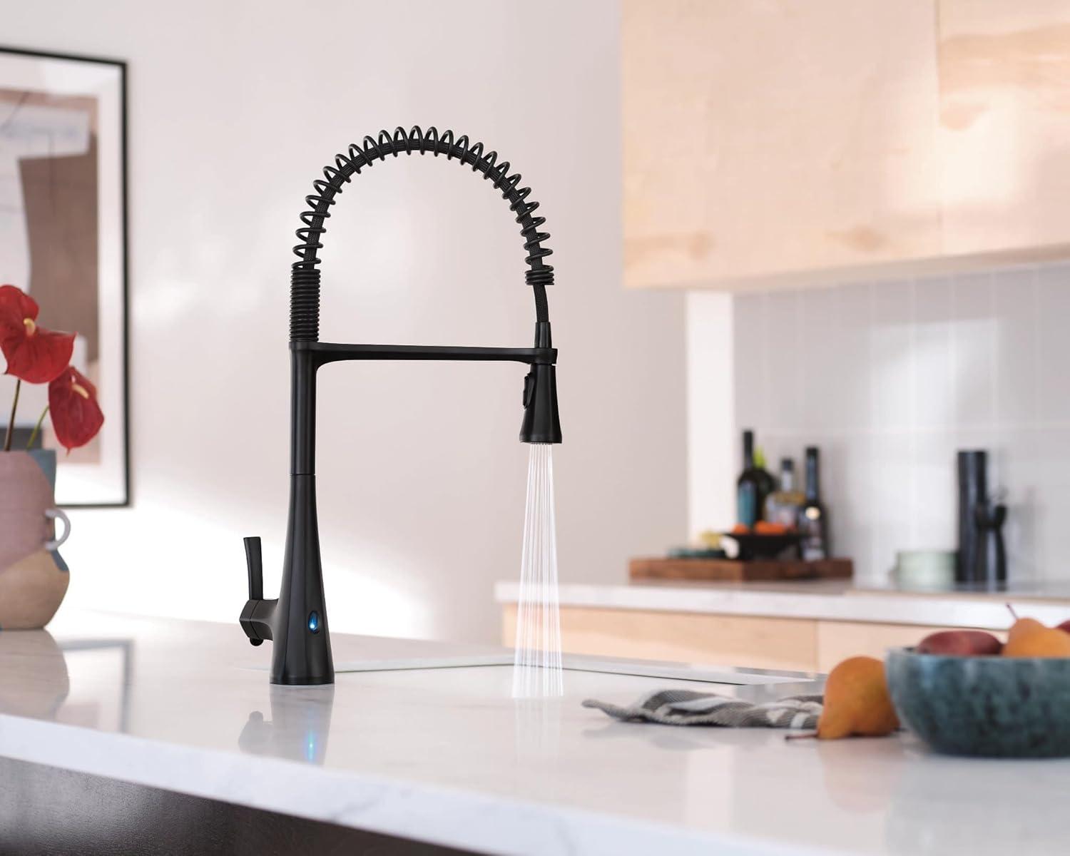 image:imageMoen Sinema Matte Black SingleHandle Touchless High Arc Pulldown Kitchen Faucet Spring Kitchen Sink Faucet with Pulldown Sprayer Head and Wave Motion Sensor S5235EWBL