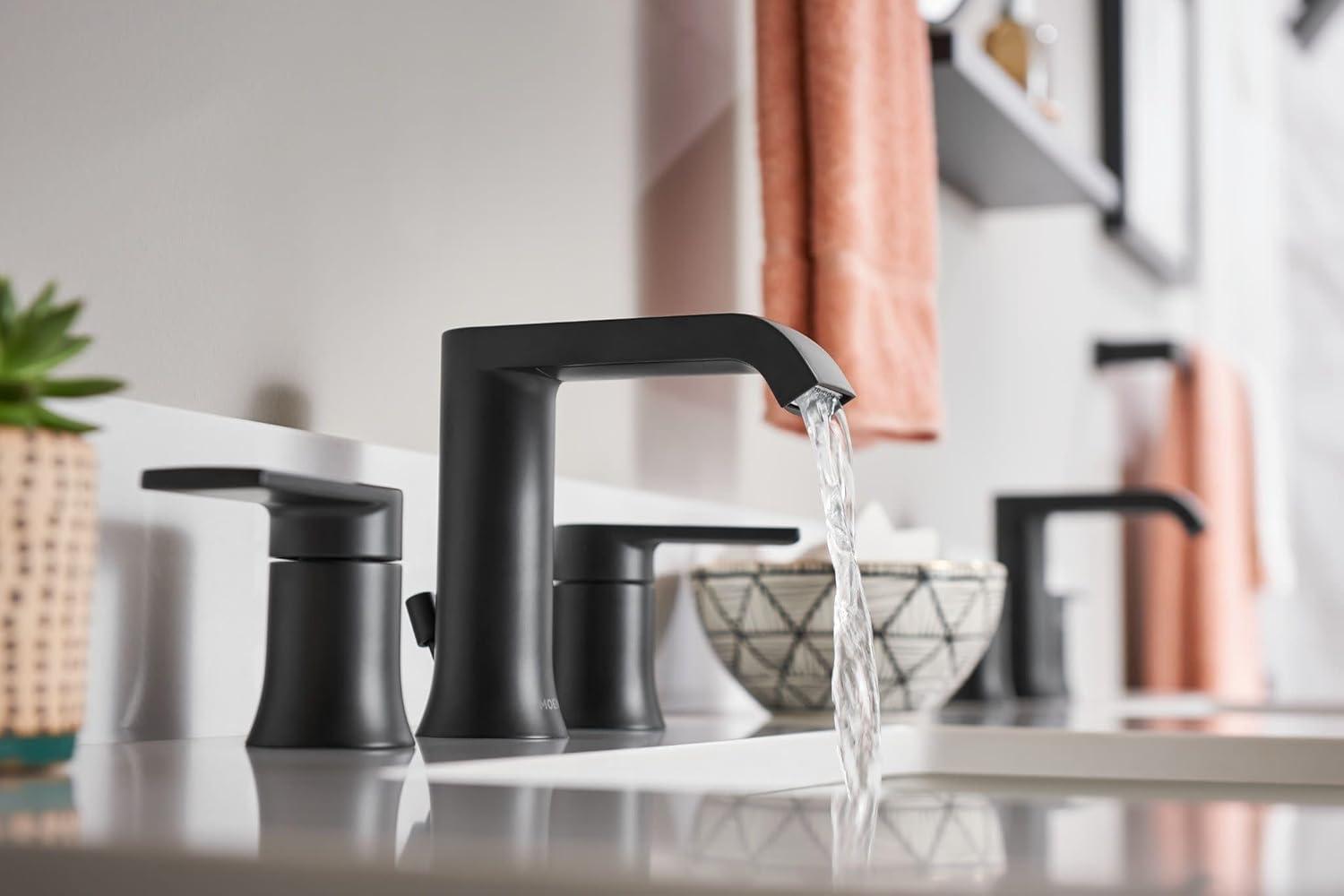 image:imageMoen T6708BL Genta LX TwoHandle Widespread Modern Bathroom Faucet Valve Required Matte Black