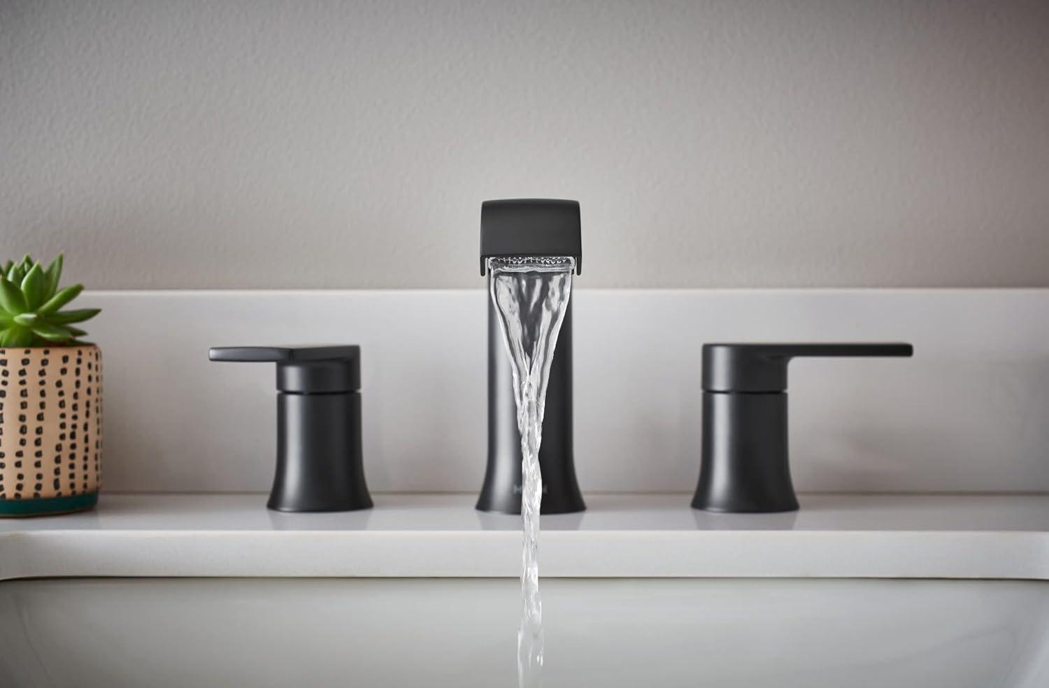 image:imageMoen T6708BL Genta LX TwoHandle Widespread Modern Bathroom Faucet Valve Required Matte Black