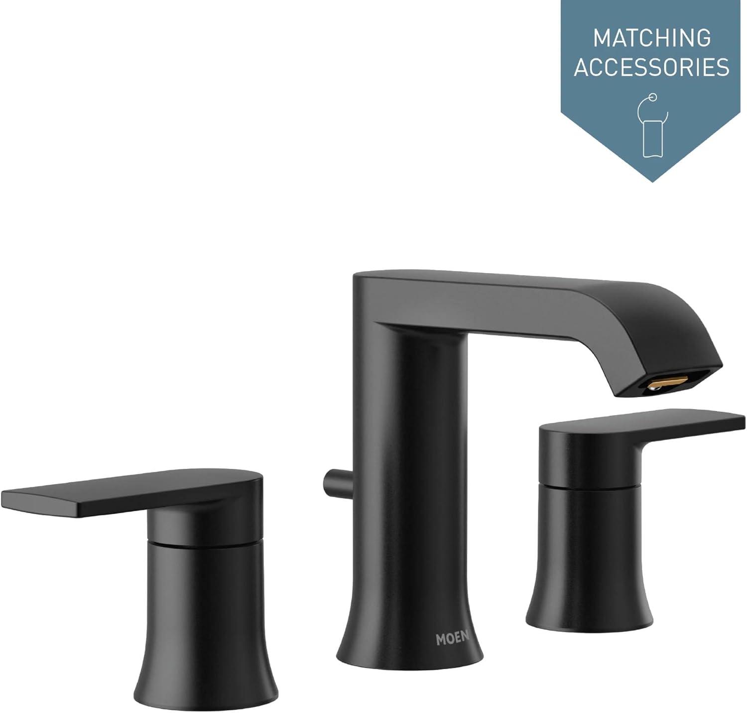 image:imageMoen T6708BL Genta LX TwoHandle Widespread Modern Bathroom Faucet Valve Required Matte Black