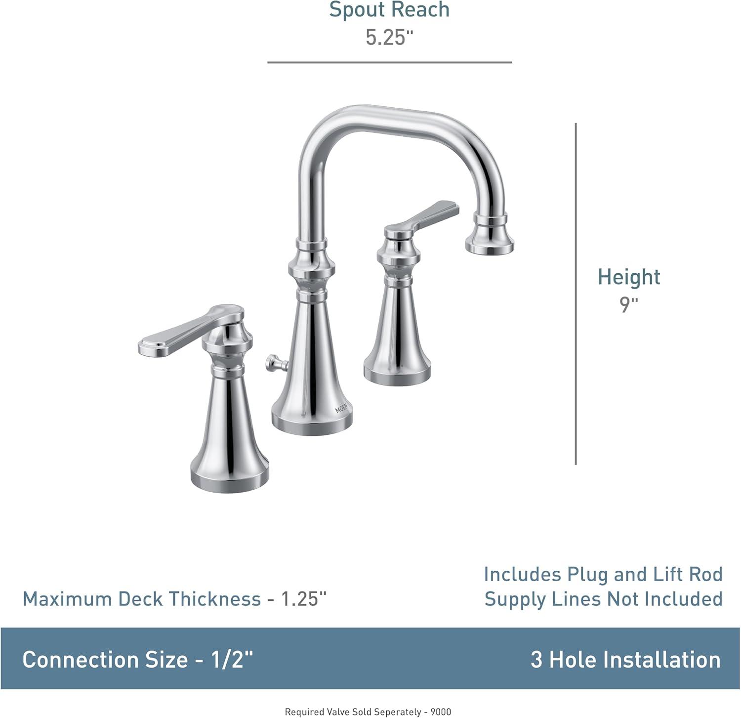 image:imageMoen TS44103 Colinet Traditional TwoHandle Widespread HighArc Bathroom Faucet with Cross Handles Valve Required ChromeBrushed Gold