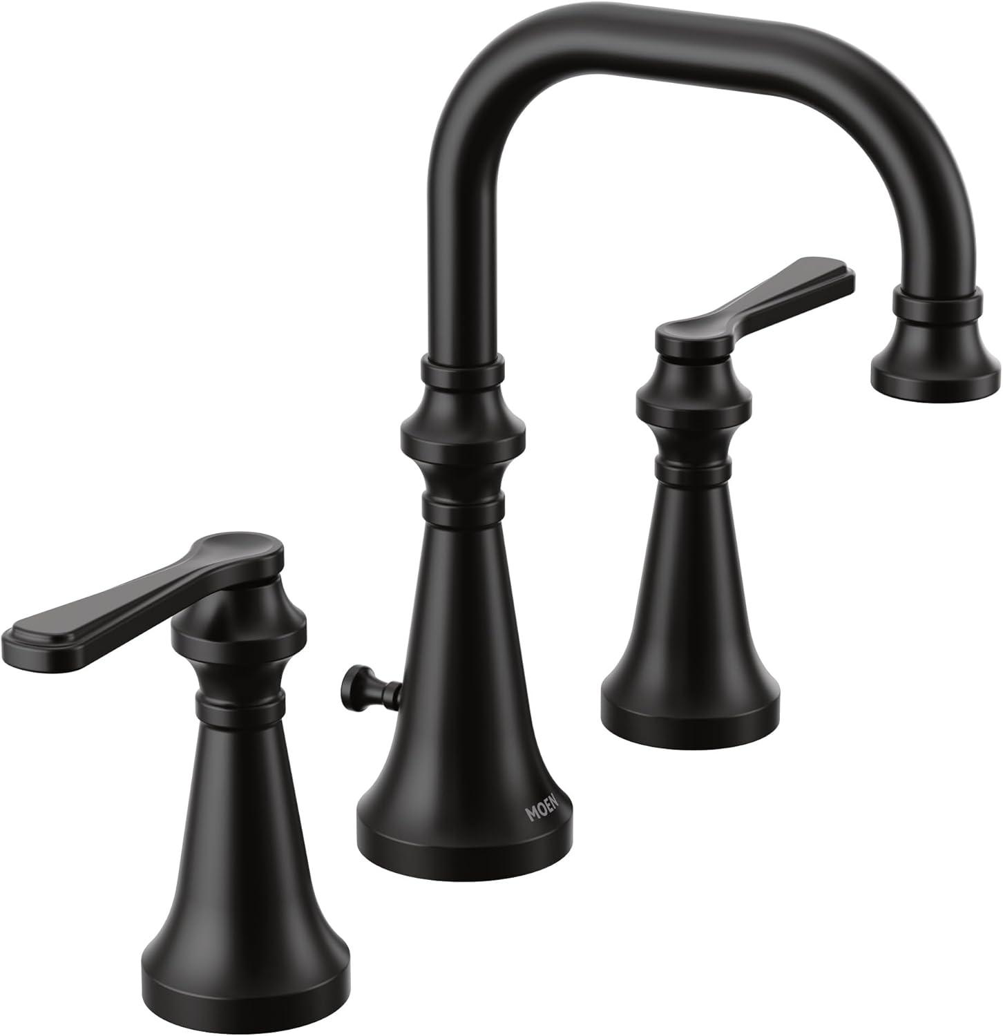 image:imageMoen TS44103 Colinet Traditional TwoHandle Widespread HighArc Bathroom Faucet with Cross Handles Valve Required ChromeMatte Black