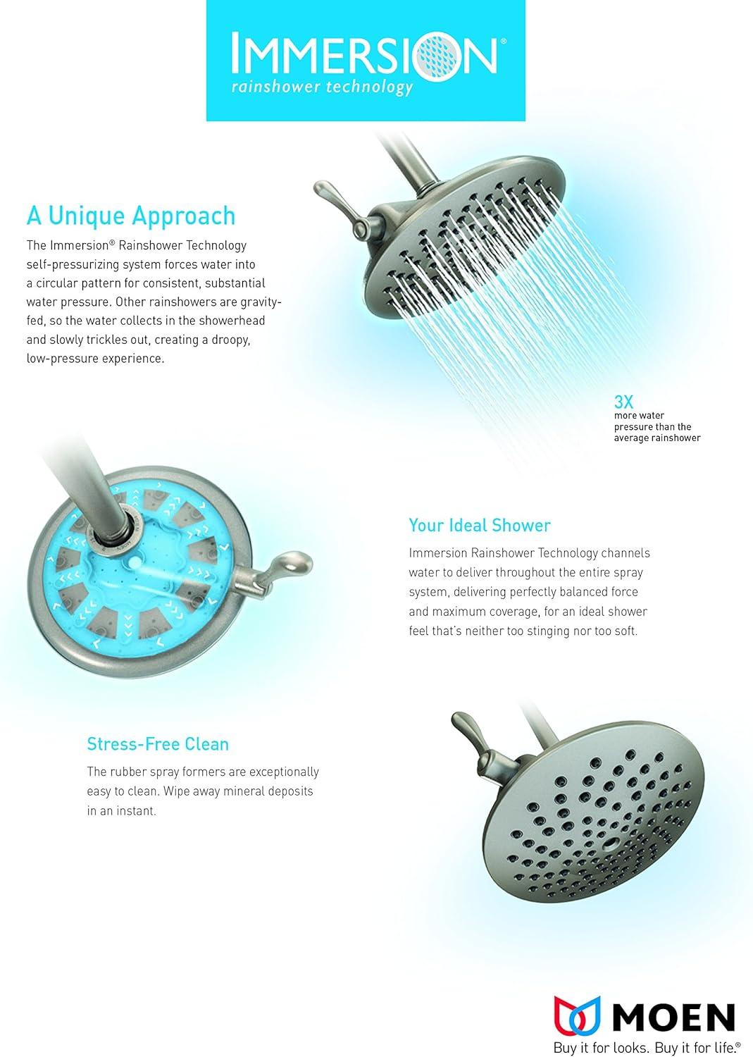image:imageMoen Velocity Chrome TwoFunction Rainshower 8Inch Shower Head with Immersion Technology for a HighPressure Rinse S6320Oil Rubbed Bronze