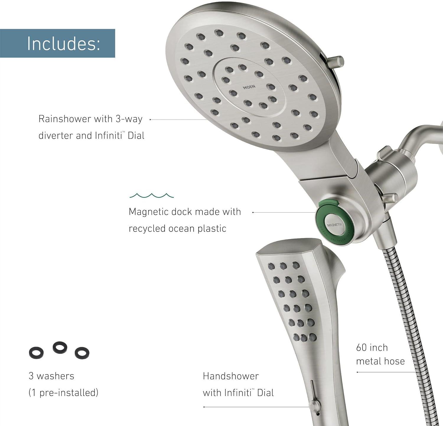 image:imageMoen Verso Chrome Round Rain Shower Head and Detachable Handshower Combination with Magnetix Docking System and 60inch Metal Hose 220C2Spot Resist Nickel