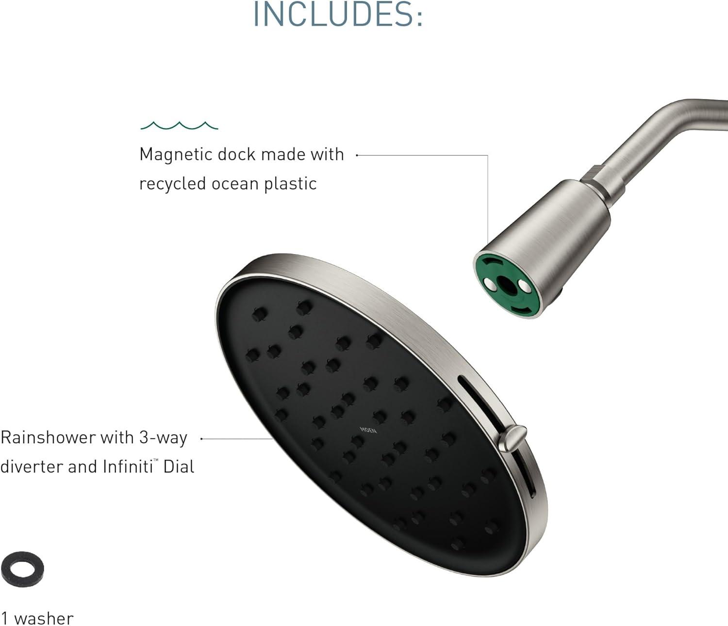 image:imageMoen Verso EcoPerformance Round 9 Rain Shower Head with Infiniti Dial and Magnetix Docking 175 GPM Adjustable Rainfall Shower Spot Resist Brushed Nickel 220R2EPSRNSpot Resist Nickel