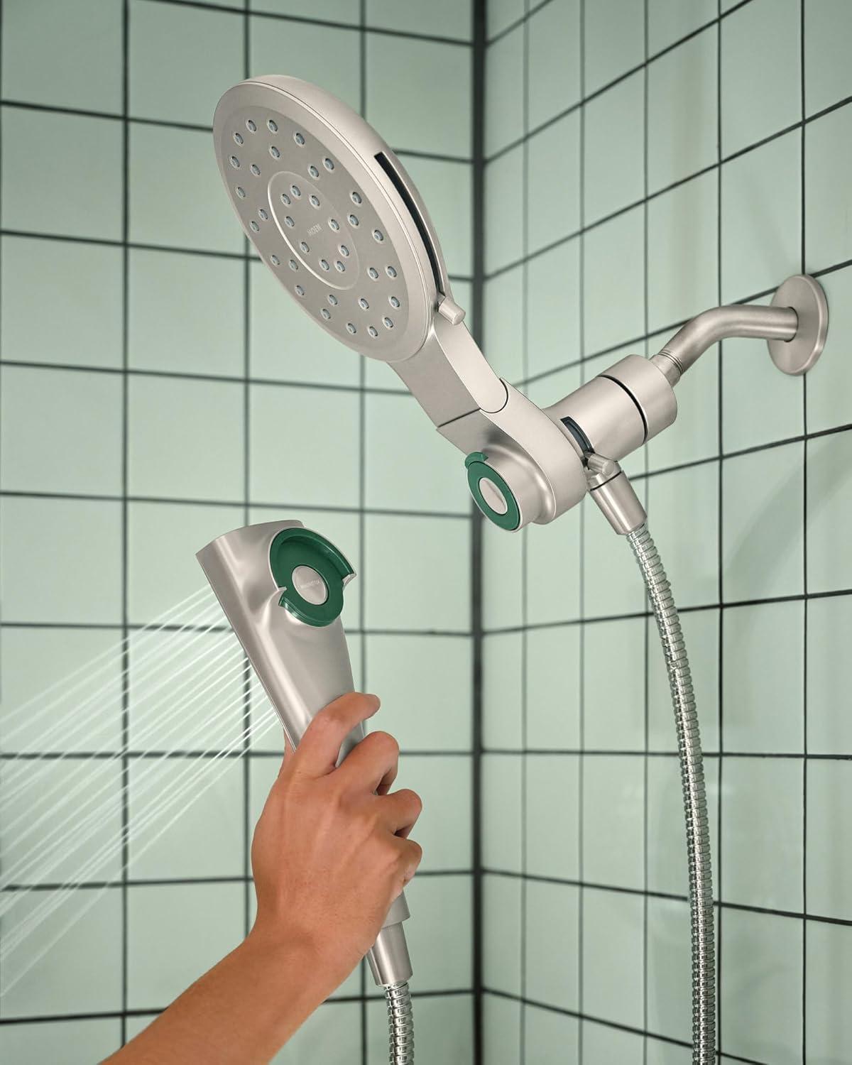 image:imageMoen Verso Round Rain Showerhead and Handshower Combination with Infiniti Dial and Magnetix Docking 60 Hose Matte Black 220C2EPBLSpot Resist Nickel