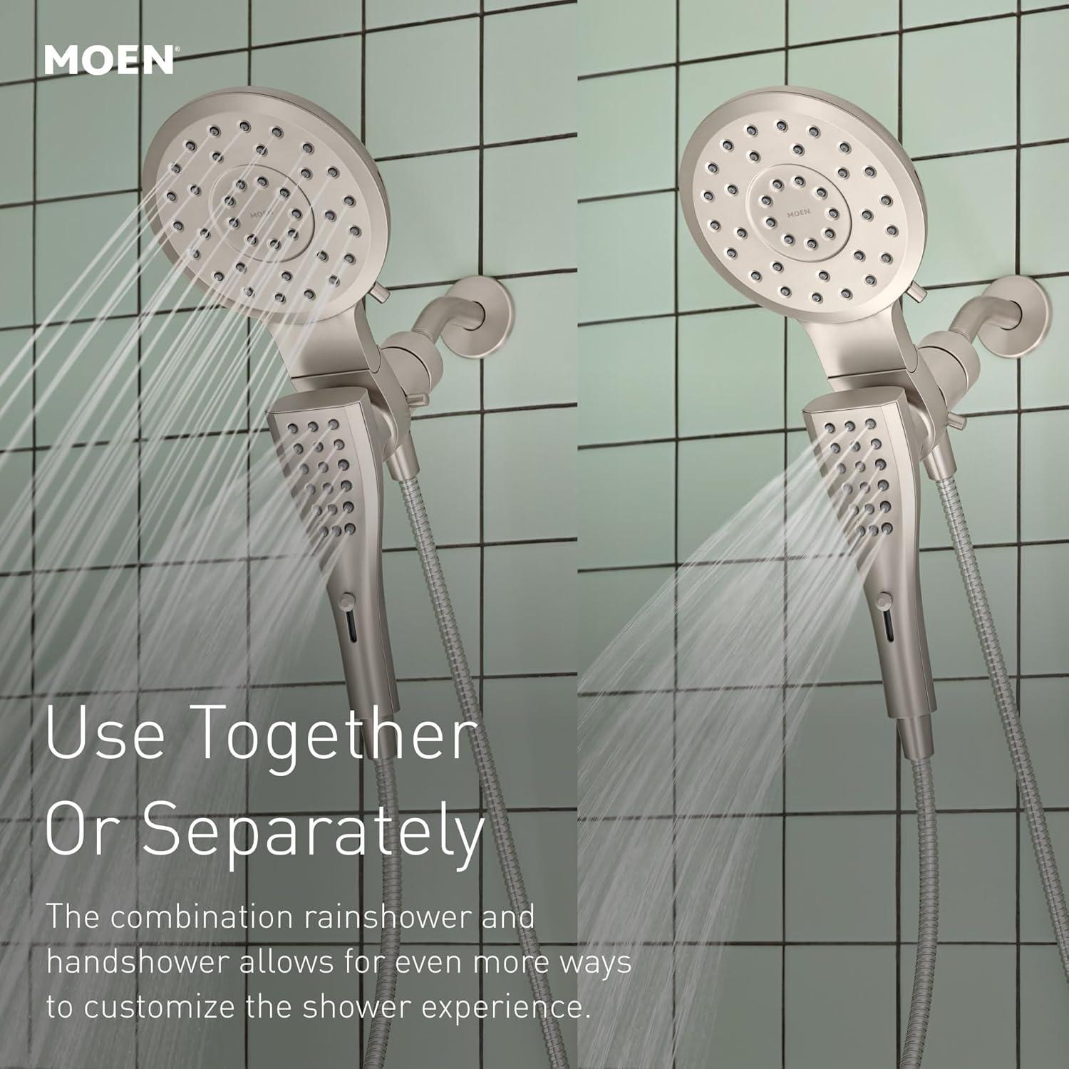 image:imageMoen Verso Round Rain Showerhead and Handshower Combination with Infiniti Dial and Magnetix Docking 60 Hose Matte Black 220C2EPBLSpot Resist Nickel