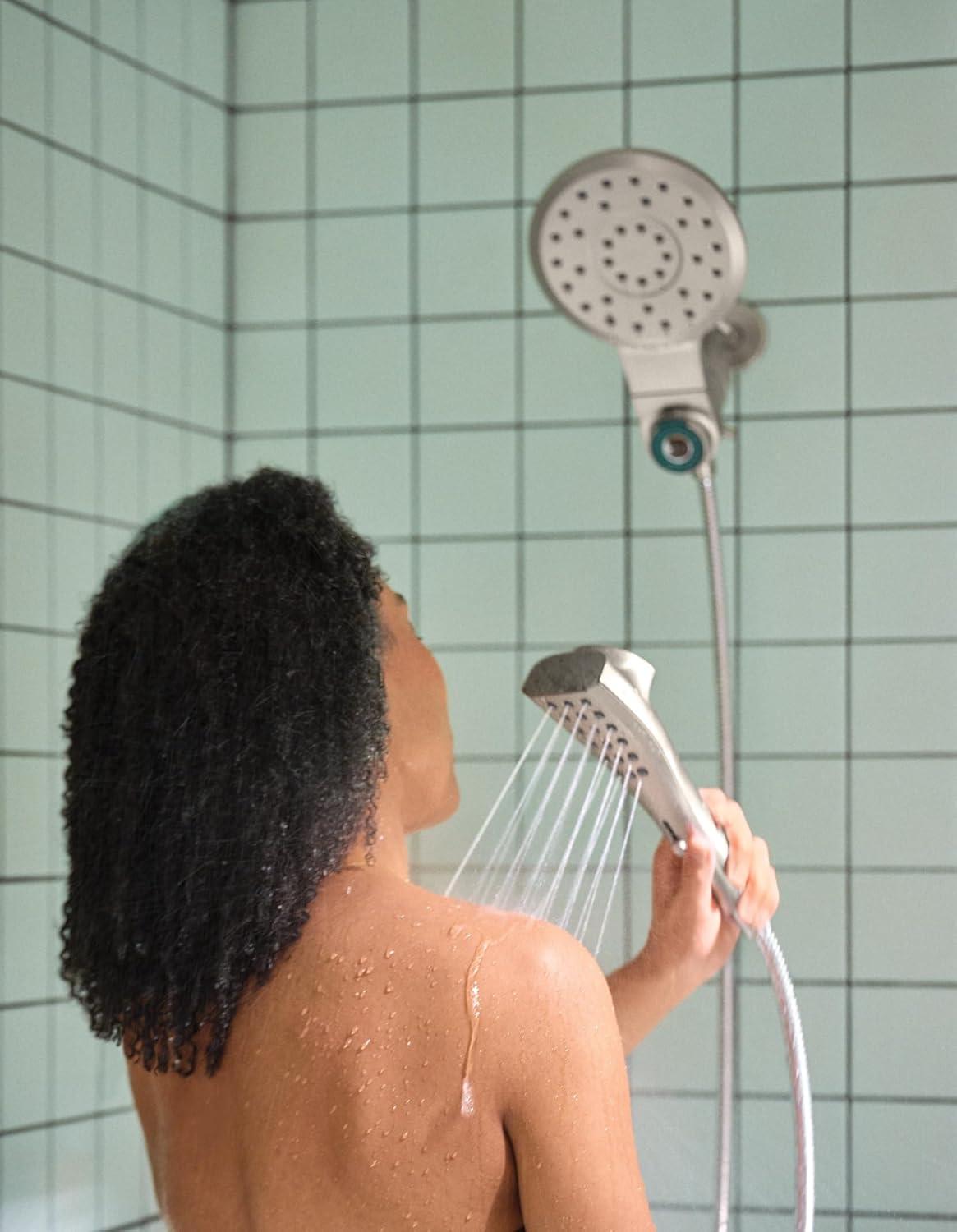 image:imageMoen Verso Round Rain Showerhead and Handshower Combination with Infiniti Dial and Magnetix Docking 60 Hose Matte Black 220C2EPBLSpot Resist Nickel