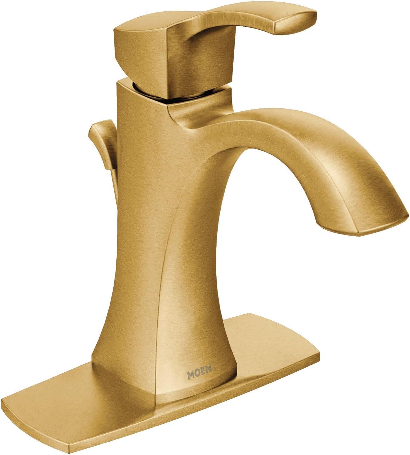image:imageMoen Voss Brushed Gold OneHandle HighArc Bathroom Faucet with Drain Assembly for SingleHole Sink 6903BGGold