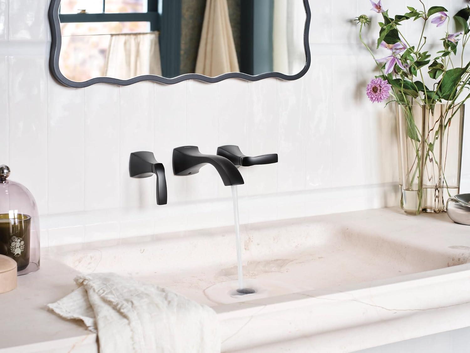 image:imageMoen Voss Matte Black TwoHandle Wall Mount Bathroom Faucet Trim Kit Valve Required T6906BL