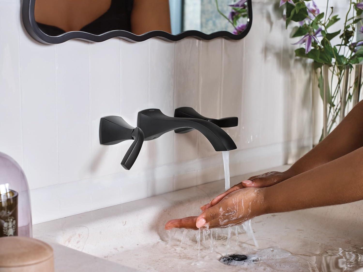 image:imageMoen Voss Matte Black TwoHandle Wall Mount Bathroom Faucet Trim Kit Valve Required T6906BL