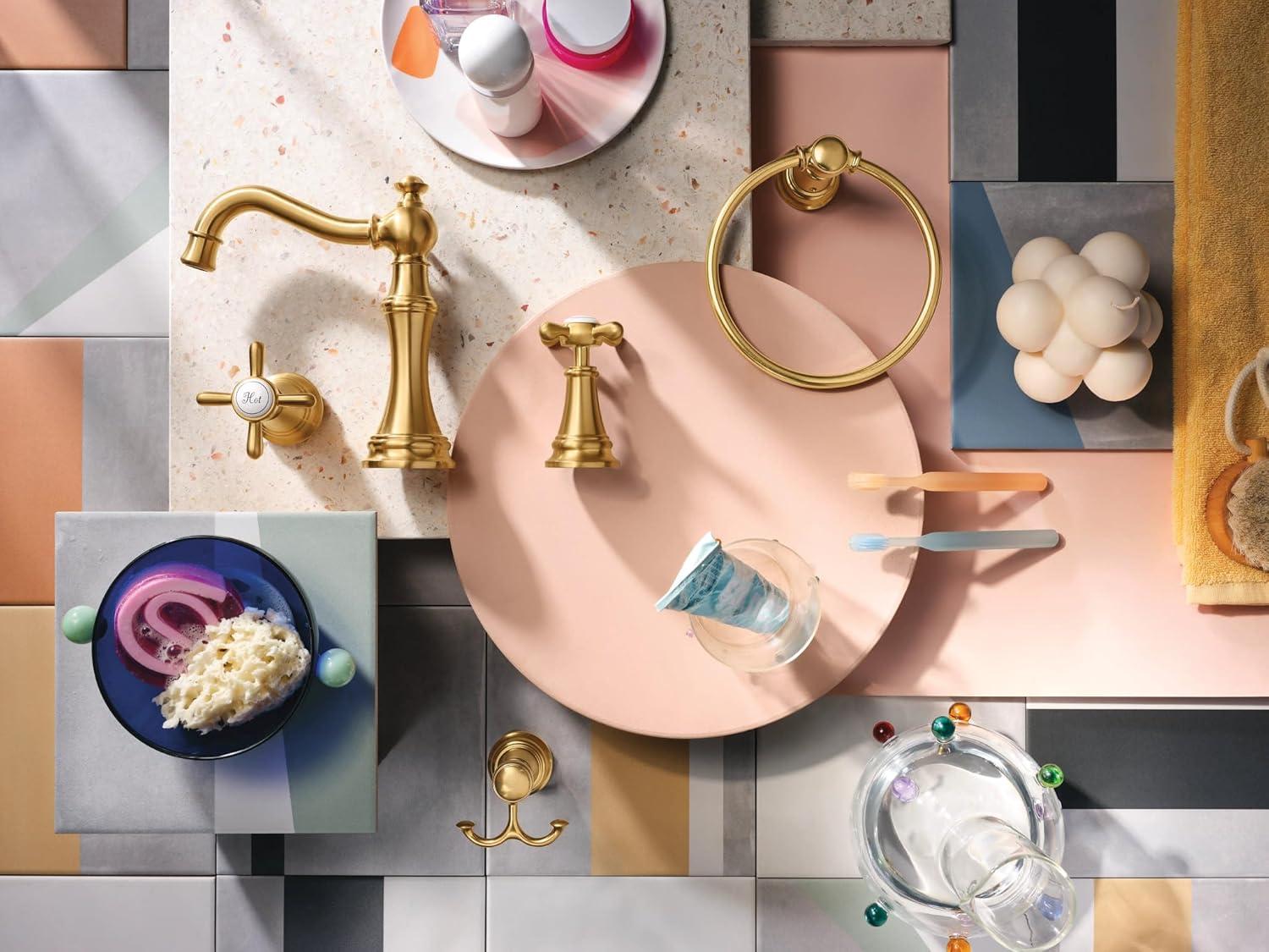 image:imageMoen Weymouth Brushed Gold TwoHandle Widespread Cross Handle Bathroom Faucet Trim Kit Valve Required TS42114BGBrushed Gold