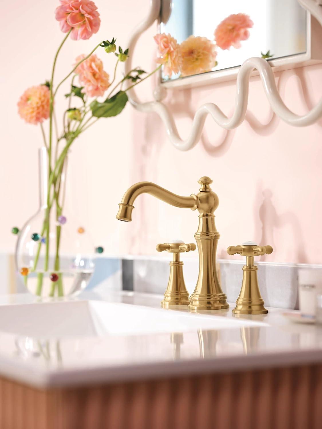 image:imageMoen Weymouth Brushed Gold TwoHandle Widespread Cross Handle Bathroom Faucet Trim Kit Valve Required TS42114BGBrushed Gold