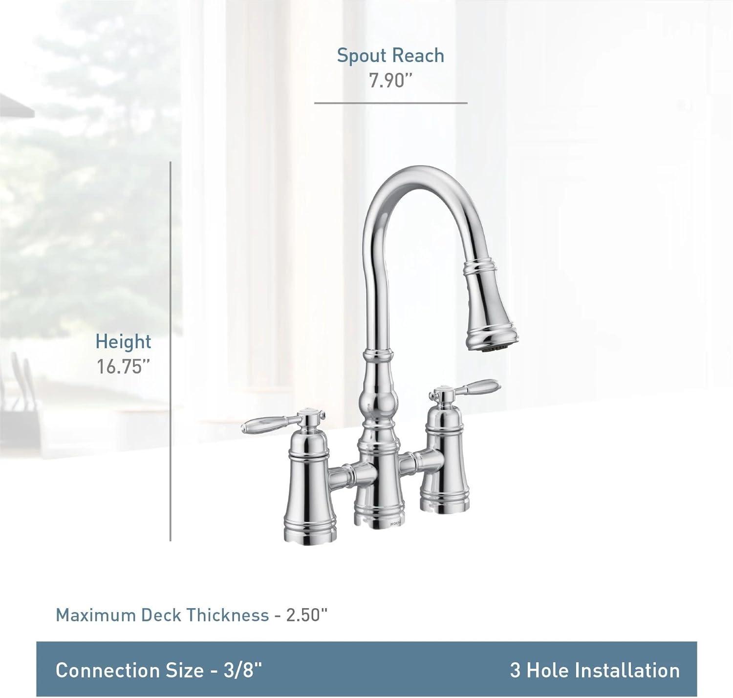 image:imageMoen Weymouth Matte Black Two Handle Pulldown Bridge Kitchen Faucet S73204BLBrushed Gold
