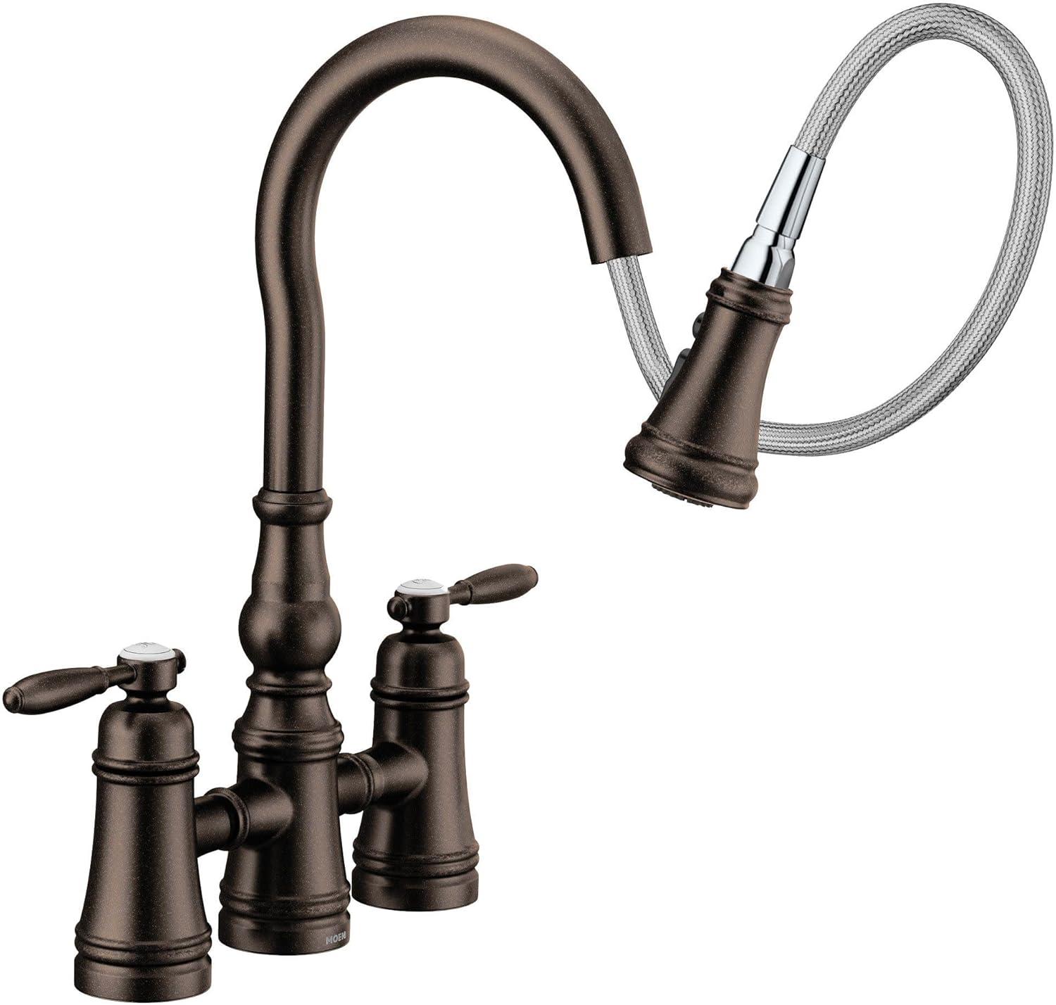 image:imageMoen Weymouth Matte Black Two Handle Pulldown Bridge Kitchen Faucet S73204BLOil Rubbed Bronze