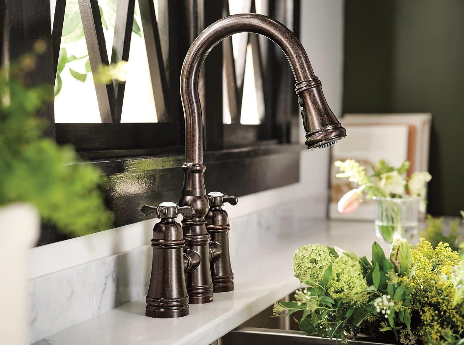 image:imageMoen Weymouth Matte Black Two Handle Pulldown Bridge Kitchen Faucet S73204BLOil Rubbed Bronze