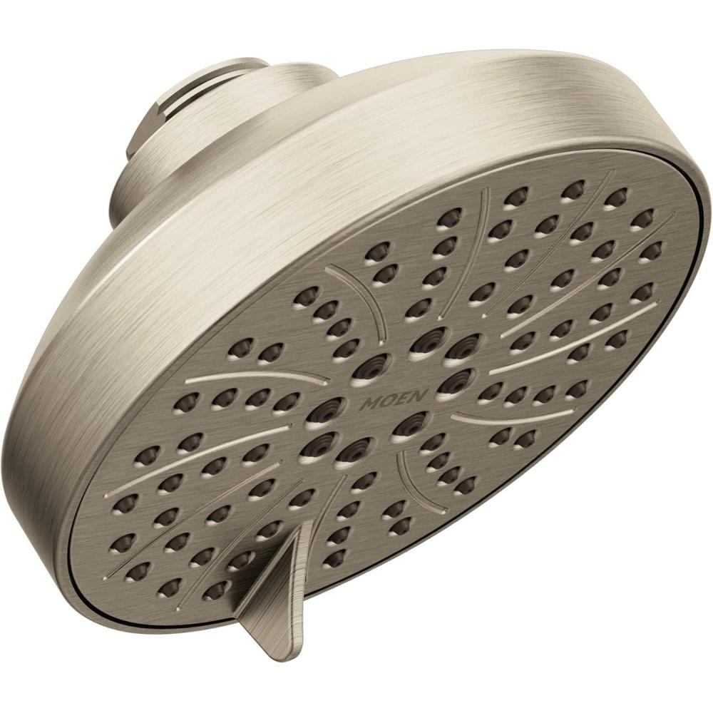 image:imageMoen 6512EPBL Gibson EcoPerformance SixFunction Showerhead Pressure Boosting Shower Head for an Immersive HighPressure Spray 45Inch Diameter Matte BlackBrushed Nickel