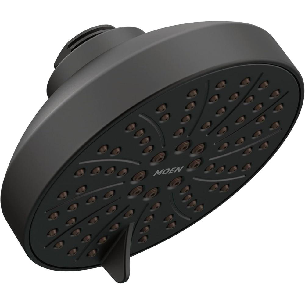 image:imageMoen 6512EPBL Gibson EcoPerformance SixFunction Showerhead Pressure Boosting Shower Head for an Immersive HighPressure Spray 45Inch Diameter Matte BlackMatte Black
