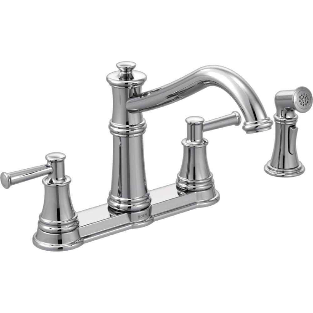 image:imageMoen 7255BL Belfield Traditional Two Handle High Arc Kitchen Faucet with Side Spray Matte BlackChrome