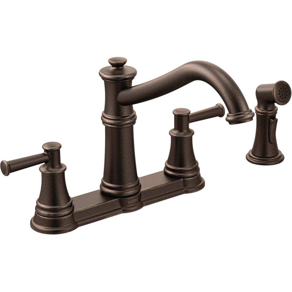 image:imageMoen 7255BL Belfield Traditional Two Handle High Arc Kitchen Faucet with Side Spray Matte BlackOil Rubbed Bronze