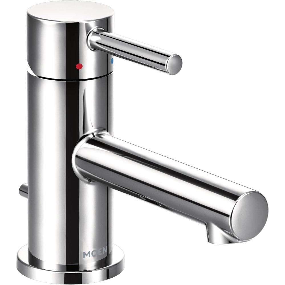 image:imageMoen Align Brushed Gold OneHandle Single Hole Low Profile Modern Bathroom Faucet with Drain Assembly 6191BGChrome