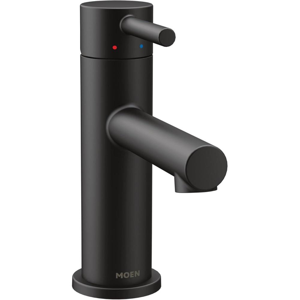 image:imageMoen Align Matte Black OneHandle Modern Bathroom Faucet with Drain Assembly and Optional Deckplate 6190BLMatte Black