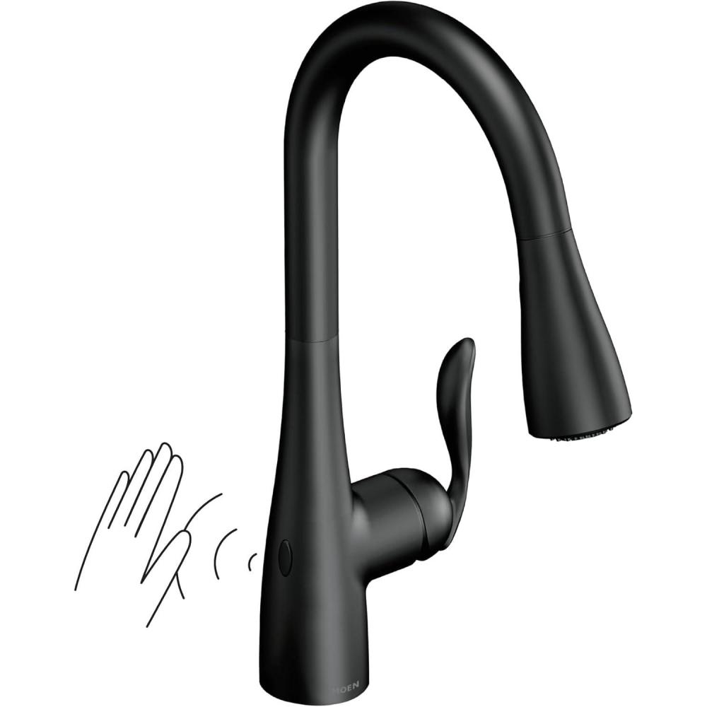 image:imageMoen Arbor Spot Resist Stainless Motionsense Wave Sensor Touchless OneHandle Single Hole Kitchen Sink Faucet 7594EWSRSMatte Black