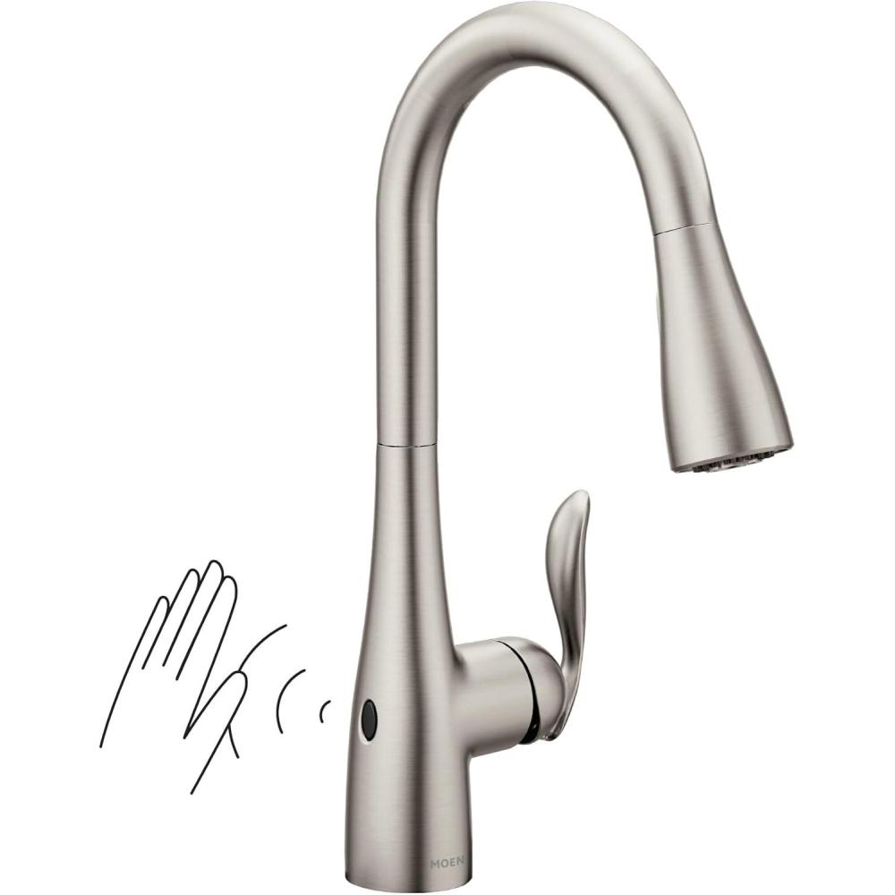 image:imageMoen Arbor Spot Resist Stainless Motionsense Wave Sensor Touchless OneHandle Single Hole Kitchen Sink Faucet 7594EWSRSStainless
