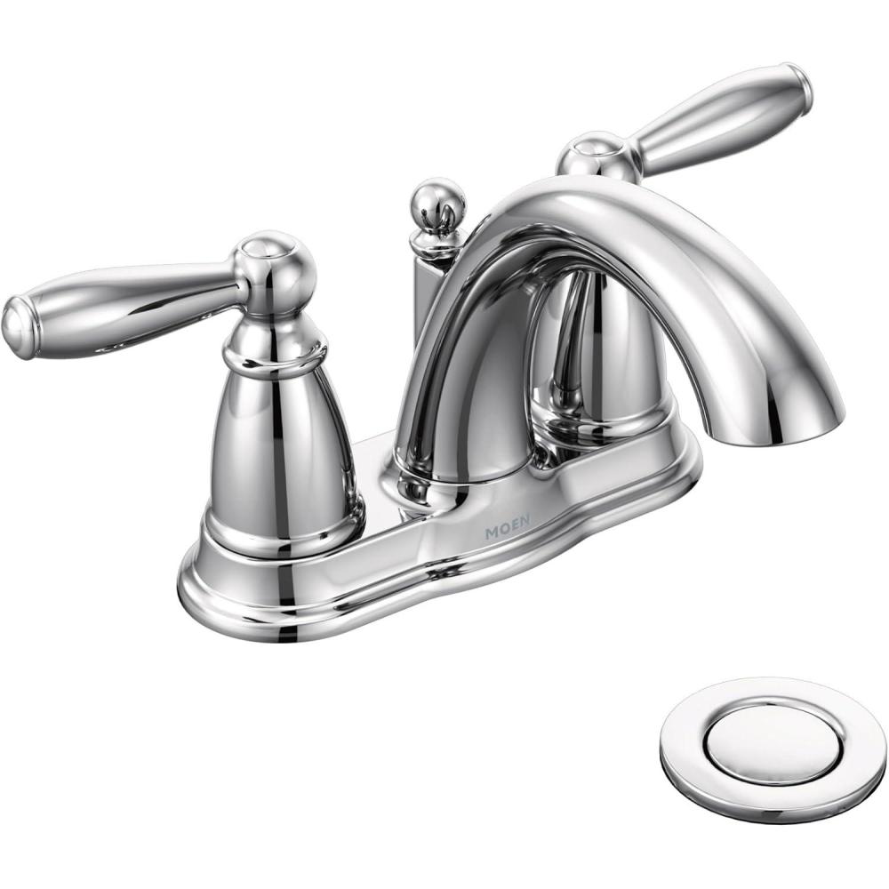 image:imageMoen Brantford Chrome TwoHandle LowArc Traditional Centerset Bathroom Faucet with Drain Assembly 6610Faucet