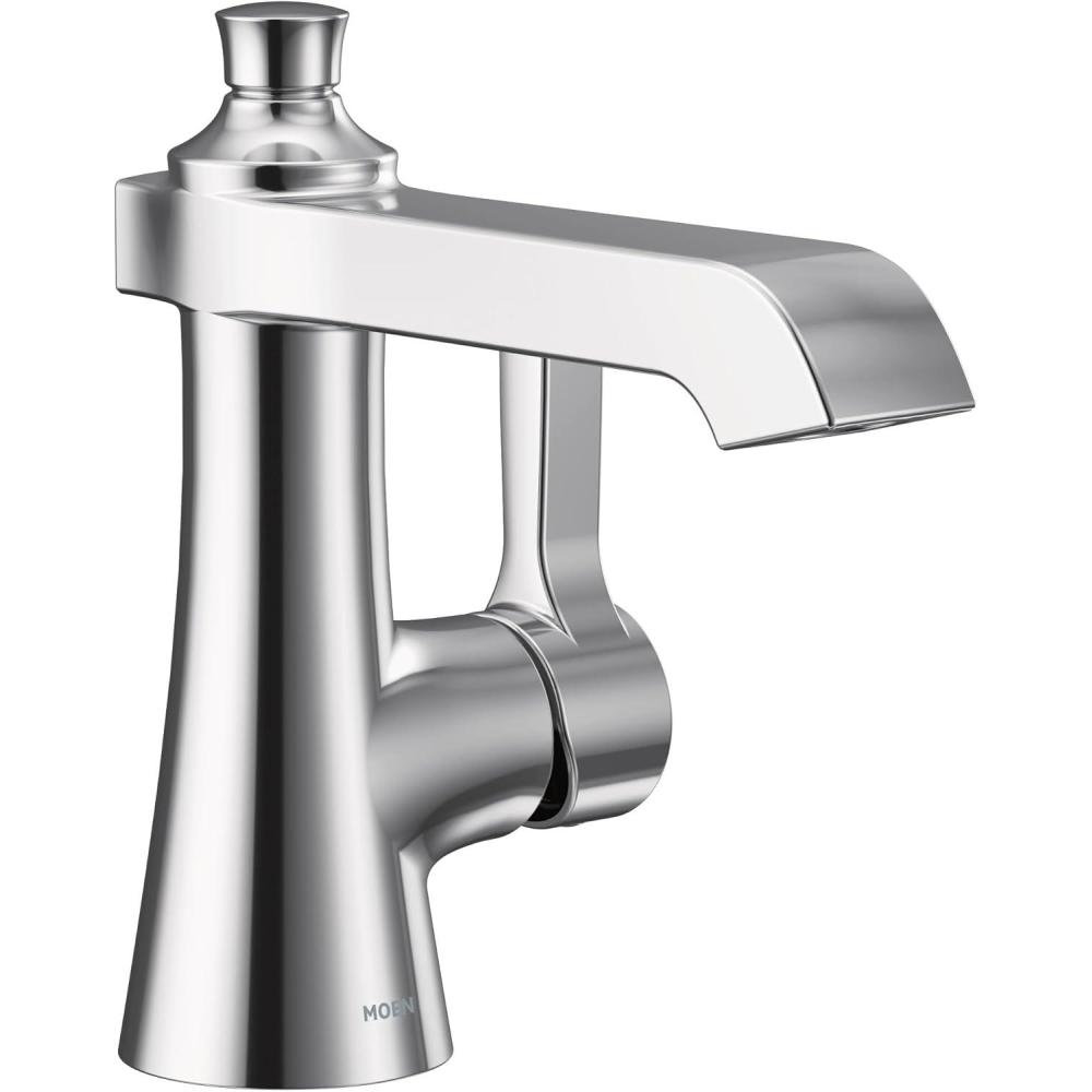 image:imageMoen Brushed Gold Flara OneHandle Single Hole Bathroom Faucet with Drain Assembly S6981BGChrome