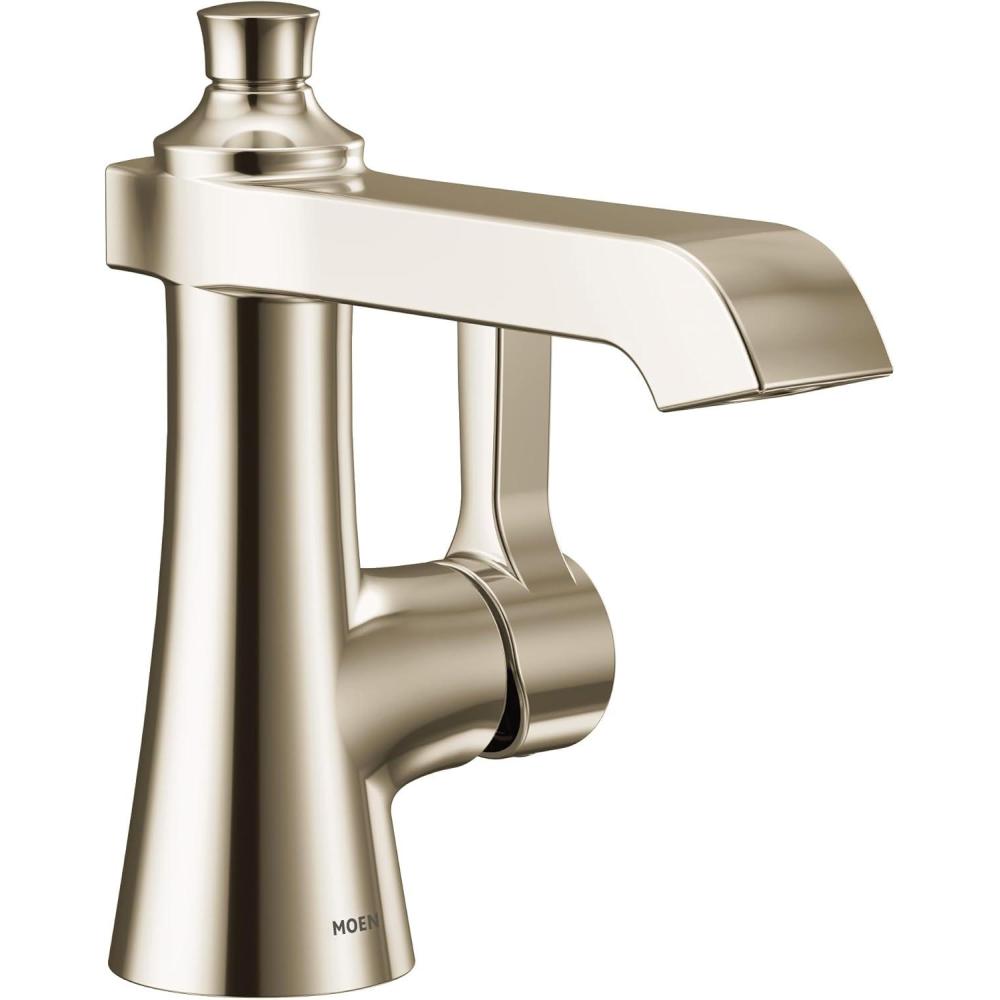 image:imageMoen Brushed Gold Flara OneHandle Single Hole Bathroom Faucet with Drain Assembly S6981BGPolished Nickel