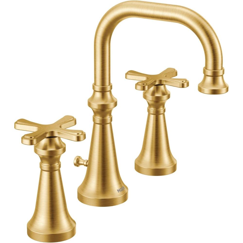 image:imageMoen Colinet Brushed Gold Traditional Cross Handle Wall Mount Bathroom Faucet Trim Valve Required TS44105BGBrushed Gold