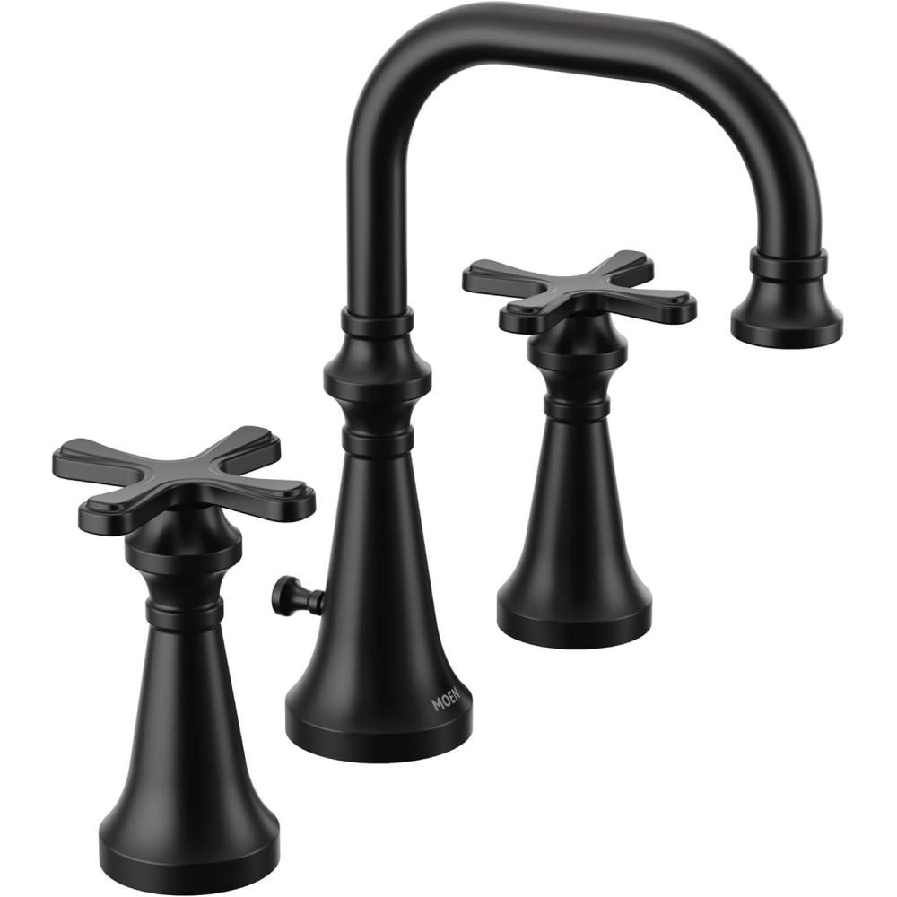 image:imageMoen Colinet Brushed Gold Traditional Cross Handle Wall Mount Bathroom Faucet Trim Valve Required TS44105BGMatte Black