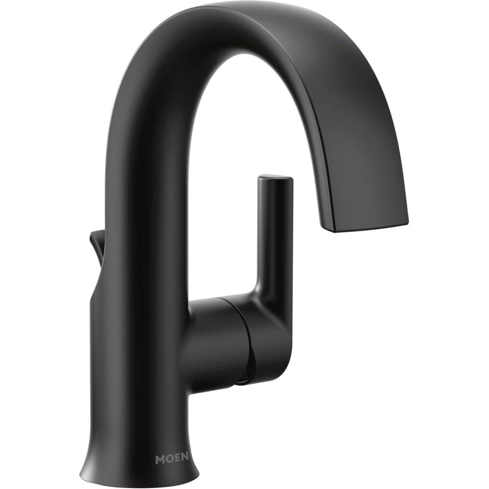 image:imageMoen Doux Matte Black OneHandle High Arc Laminar Stream Bathroom Faucet Contemporary Single Hole Bathroom Sink Faucet S6910BLMatte Black