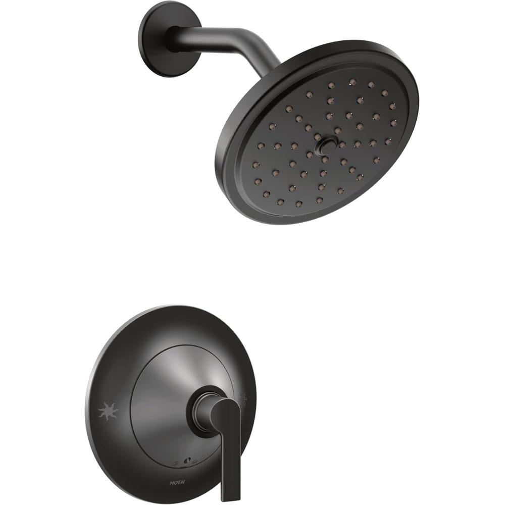 image:imageMoen Doux Matte Black PosiTemp Pressure Balancing Shower Trim Kit with 7Inch EcoPerformance Rainshower Valve Required TS2202EPBLMatte Black
