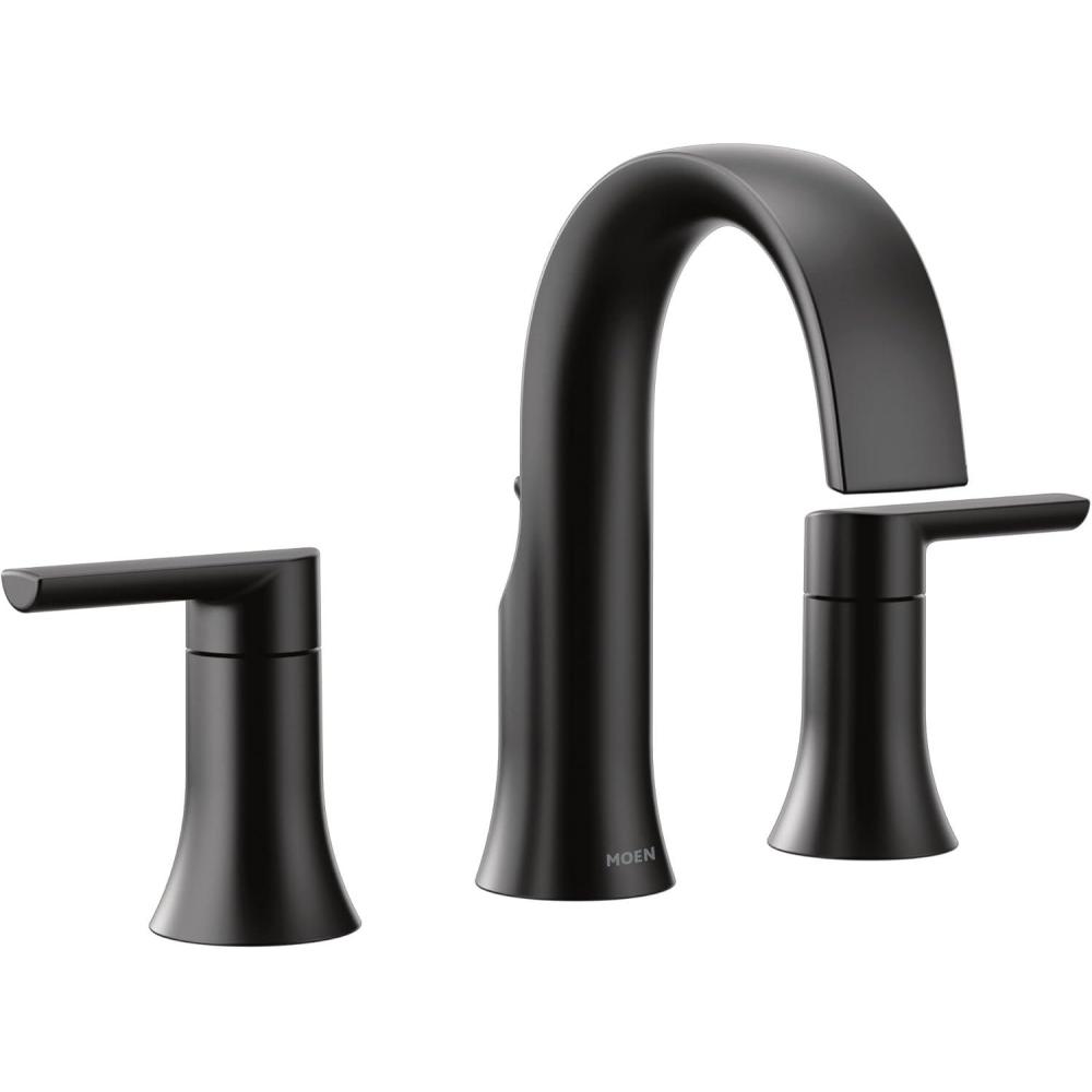 image:imageMoen Doux Matte Black TwoHandle 8Inch Widespread Lever Handle Bathroom Faucet Trim Kit Valve Required TS6925BLPack of 1